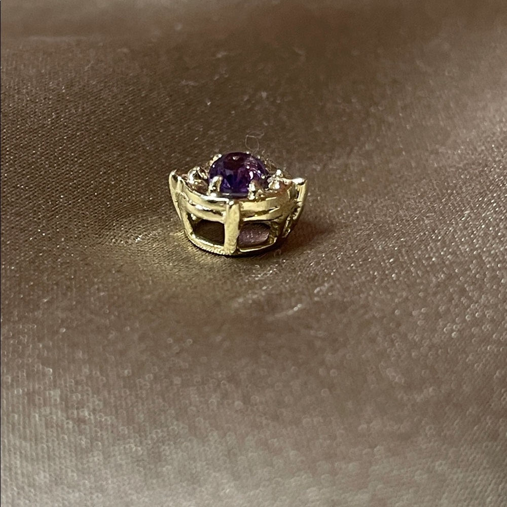 Vintage Solid 14k and Genuine Amethyst Bracelet Slide Charm 7mm - Picture 4 of 8